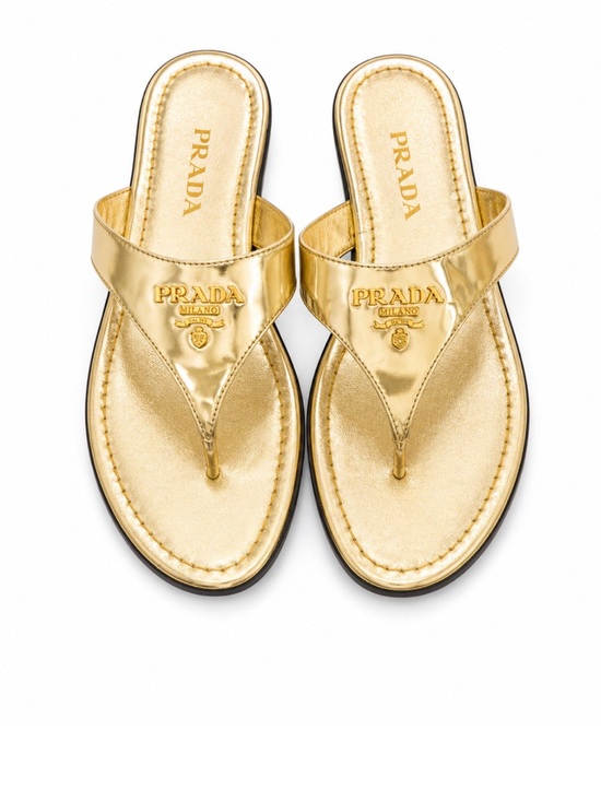 Prada Shoes - Prada Metallic Gold Toe-Post Sandals for Women